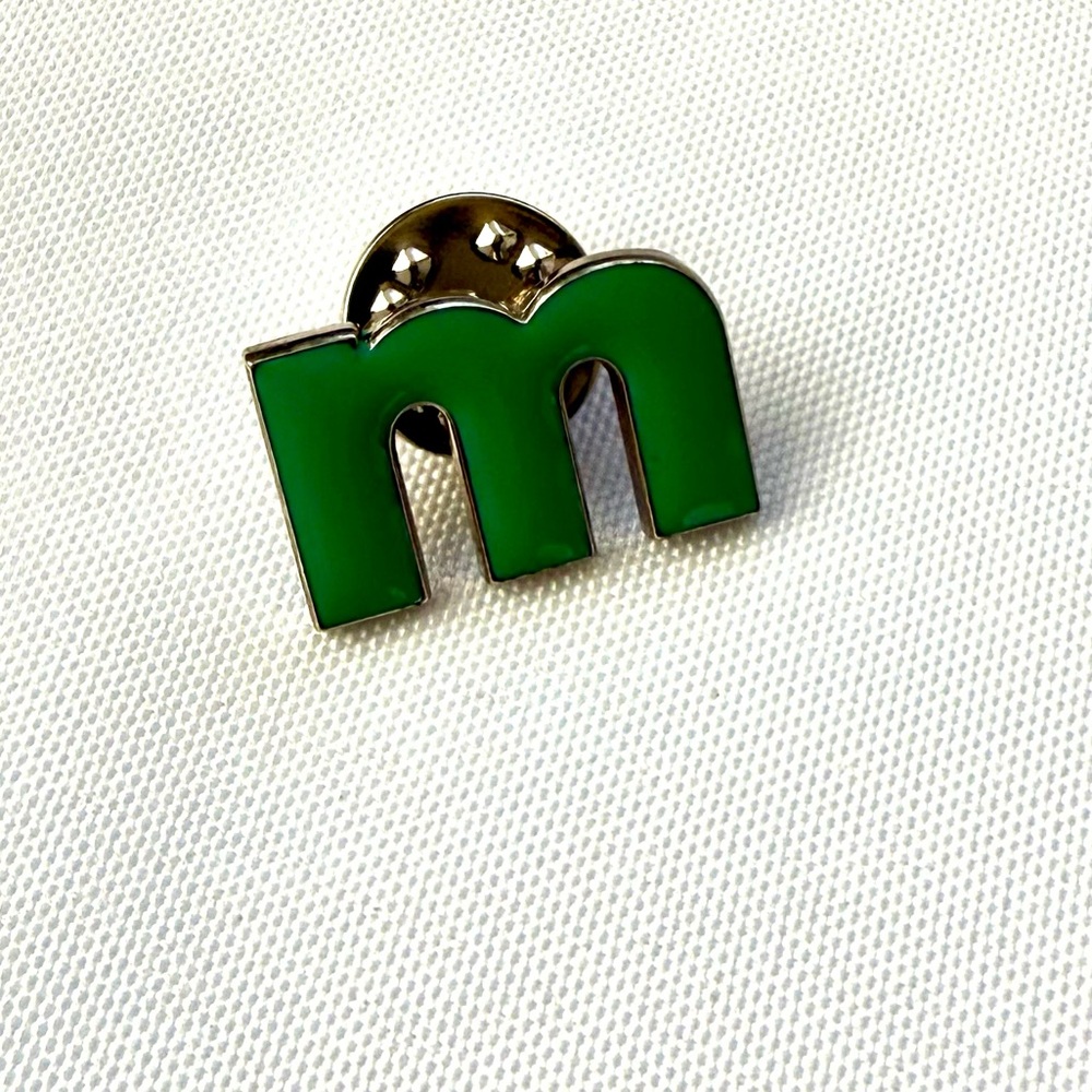 Mint green enamel letter ‘M’ monogram pin